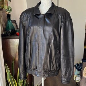 VINTAGE LONDON FOG Men's Black Leather Bomber Jacket 40